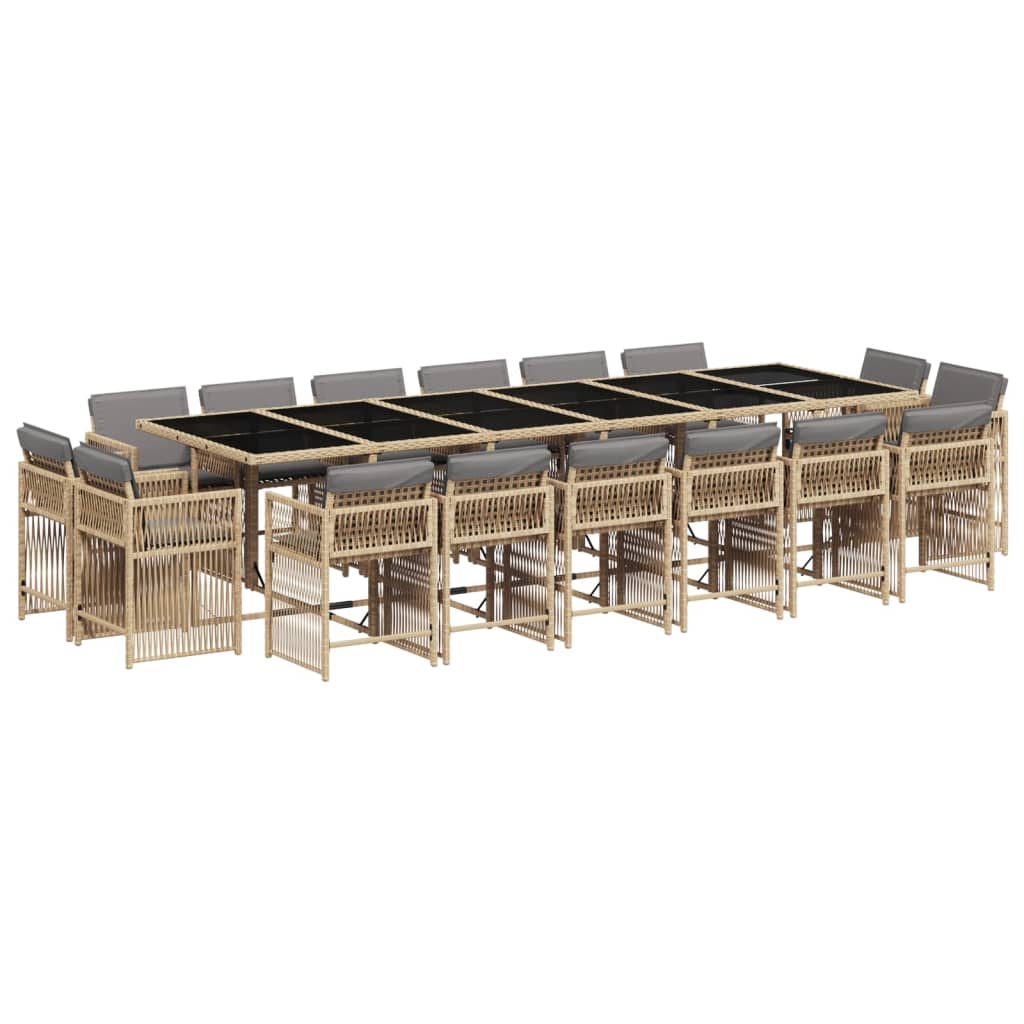 Set Pranzo da Giardino 17 pz con Cuscini Beige Misto Polyrattan