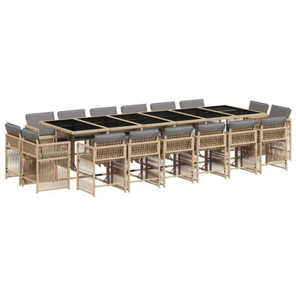 Set Pranzo da Giardino 17 pz con Cuscini Beige Misto Polyrattan