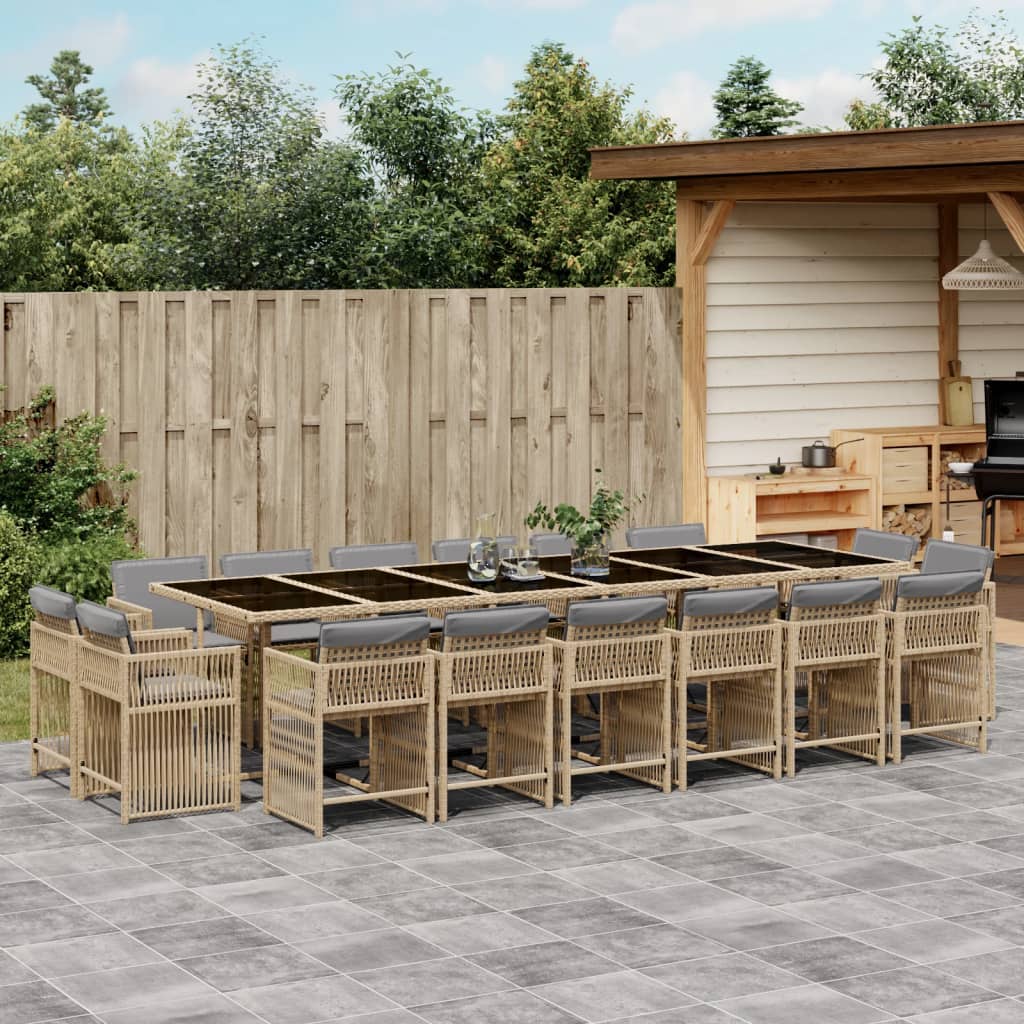 Set Pranzo da Giardino 17 pz con Cuscini Beige Misto Polyrattan