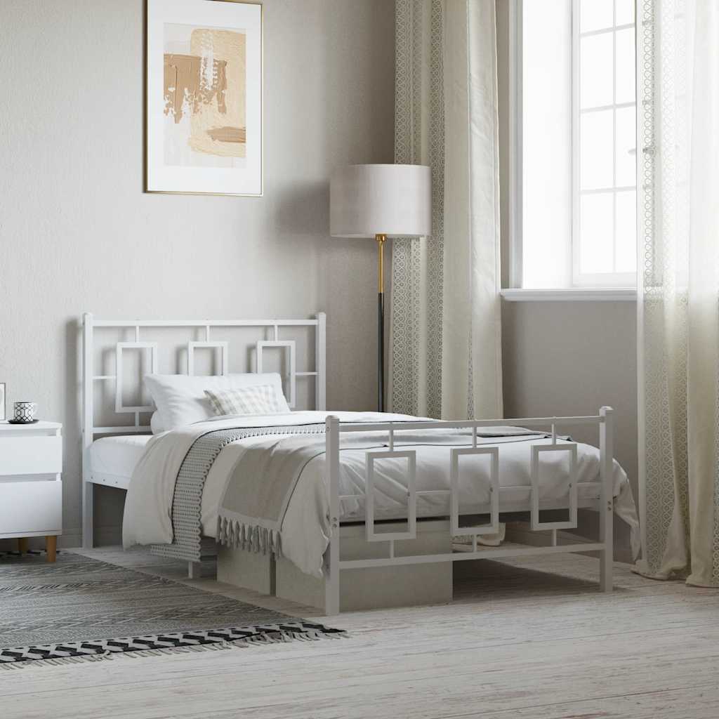 Giroletto con Testiera e Pediera Metallo Bianco 100x190 cm