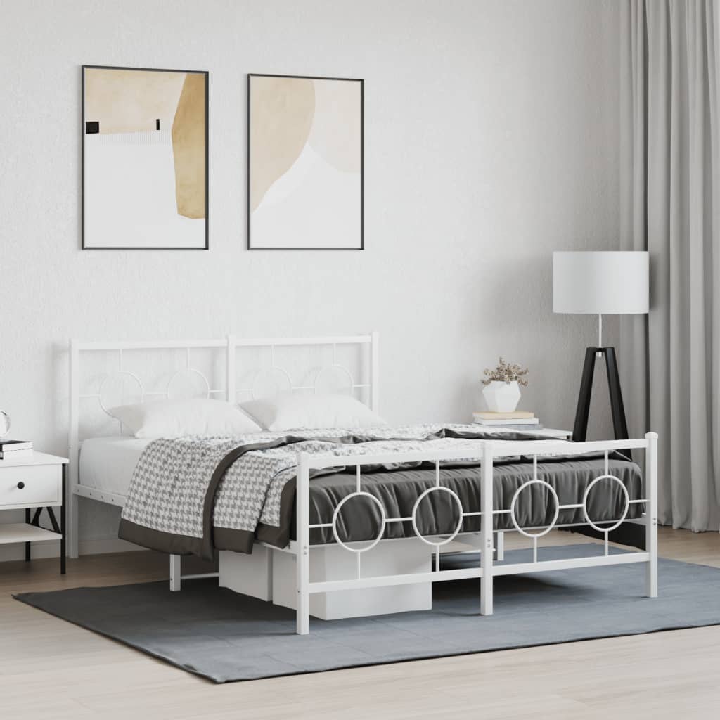 Giroletto con Testiera e Pediera Metallo Bianco 135x190 cm