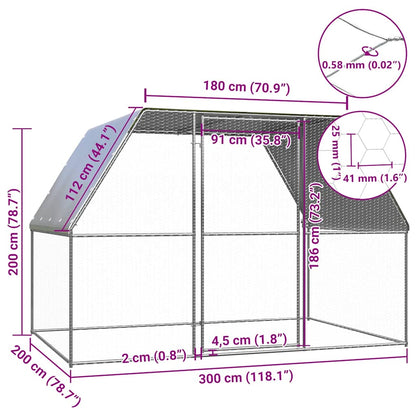 Gabbia per Polli Argento e Grigio 3x2x2 m in Acciaio Zincato