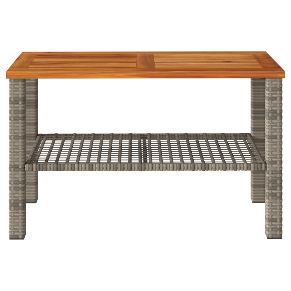 Tavolo da Giardino Grigio 70x38x42 cm Polyrattan e Legno Acacia