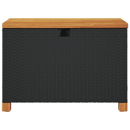Contenitore Giardino Nero 80x40x48 cm Polyrattan e Legno Acacia