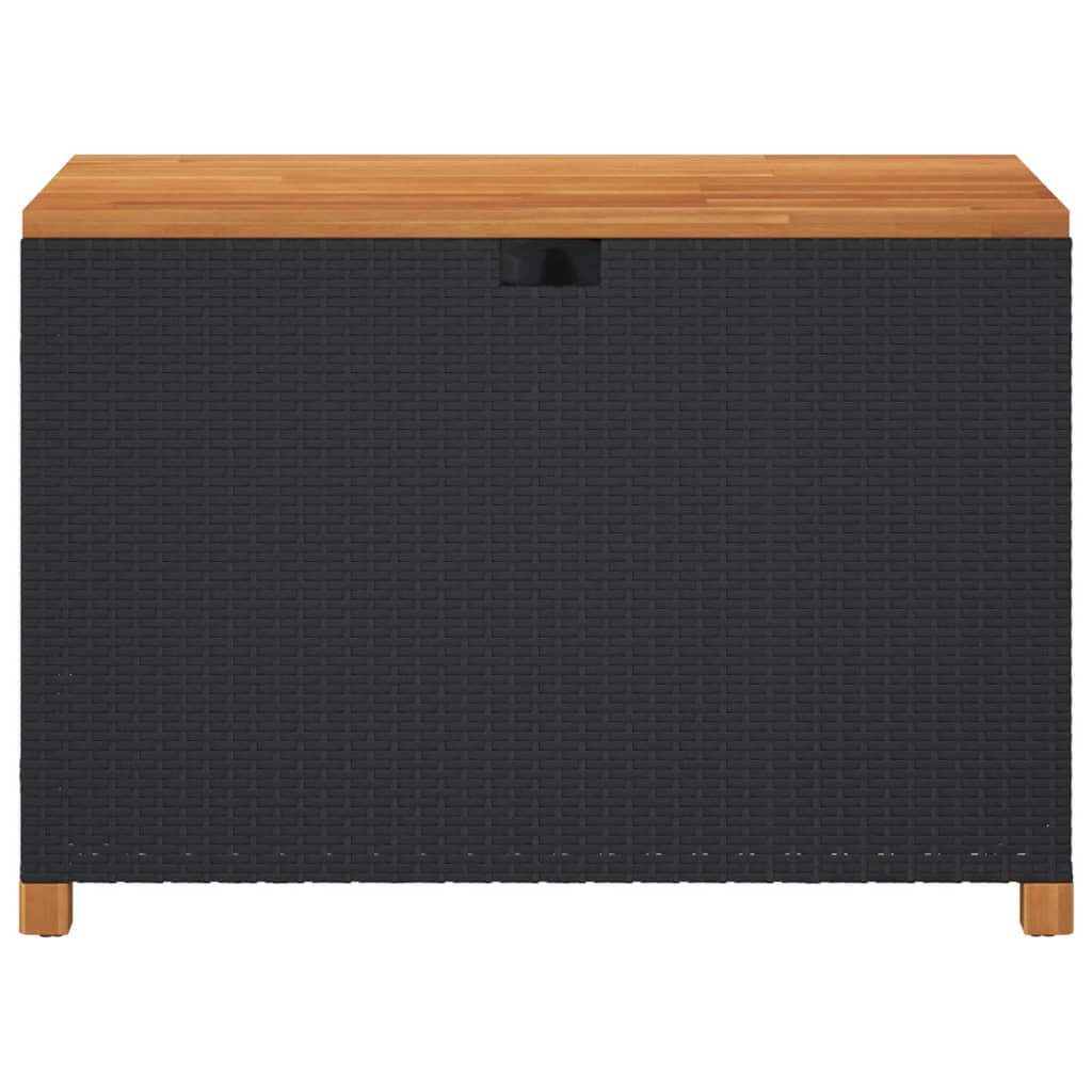 Contenitore Giardino Nero 110x55x63cm Polyrattan e Legno Acacia