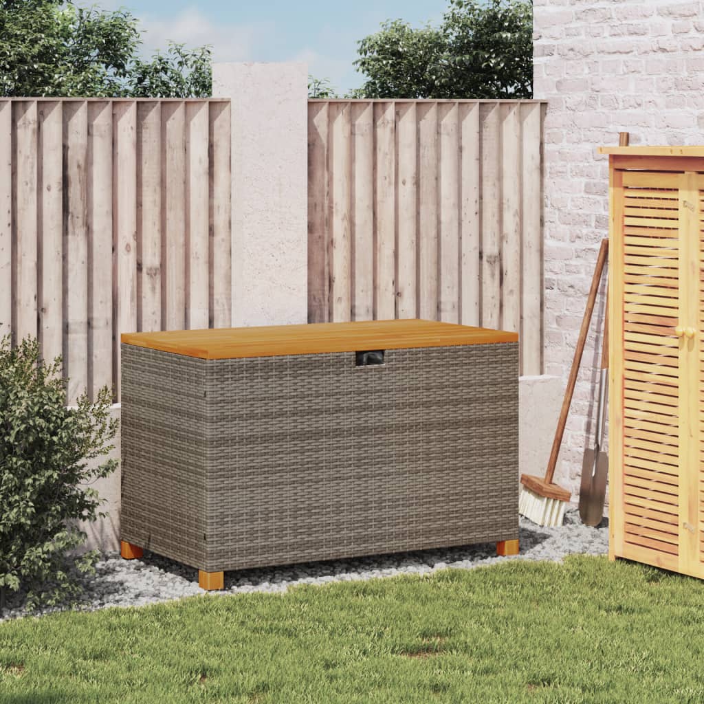 Contenitore Giardino Grigio 110x55x63cm Polyrattan Legno Acacia