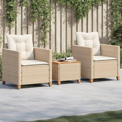 Set da BistrÃ² 3 pz con Cuscini Beige Polyrattan e Legno Acacia