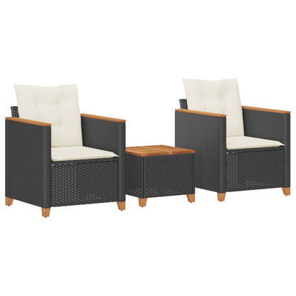 Set da BistrÃƒÆ’Ã‚Â² 3 pz con Cuscini Nero Polyrattan e Legno Acacia