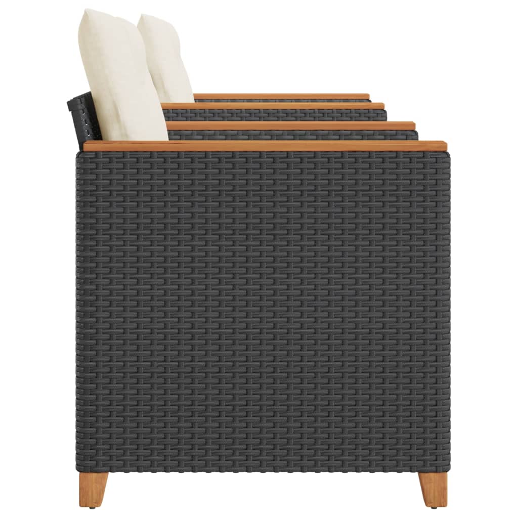 Set da BistrÃƒÆ’Ã‚Â² 3 pz con Cuscini Nero Polyrattan e Legno Acacia