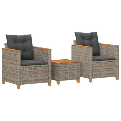 Set da BistrÃ² 3 pz con Cuscini Grigio Polyrattan e Legno Acacia