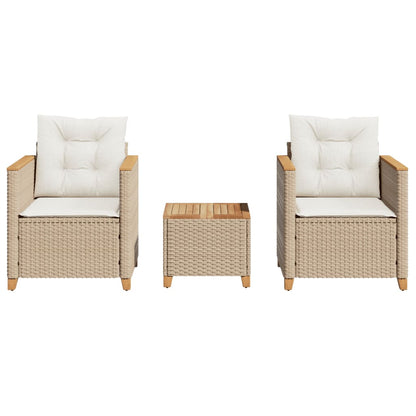 Set da BistrÃ² 3 pz con Cuscini Beige Polyrattan e Legno Acacia