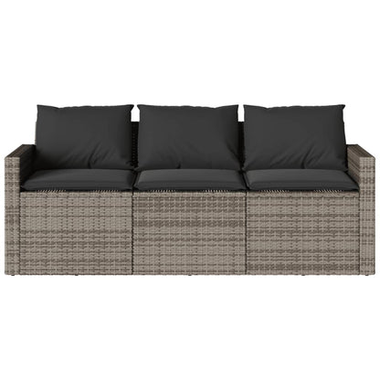 Divano da Giardino con Cuscini 3 Posti Grigio in Polyrattan