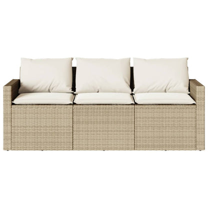 Divano da Giardino con Cuscini a 3 Posti Beige in Polyrattan