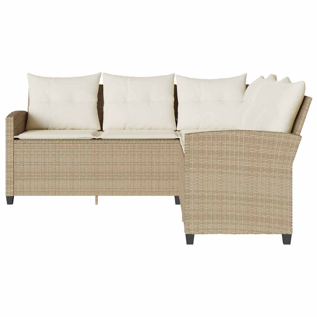 Divano a Forma di L con Cuscini in Polyrattan Beige