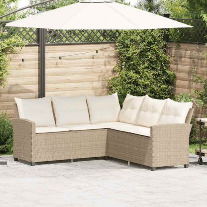 Divano a Forma di L con Cuscini in Polyrattan Beige