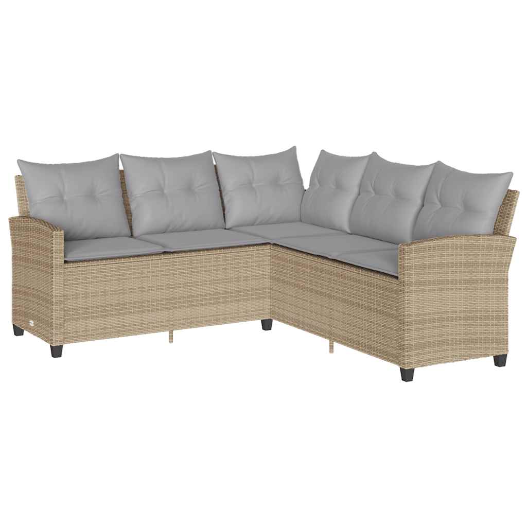 Divano a Forma di L con Cuscini in Polyrattan Beige