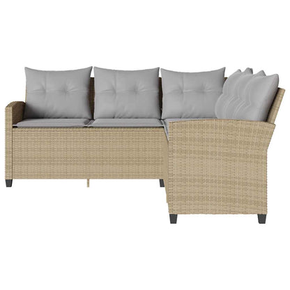 Divano a Forma di L con Cuscini in Polyrattan Beige