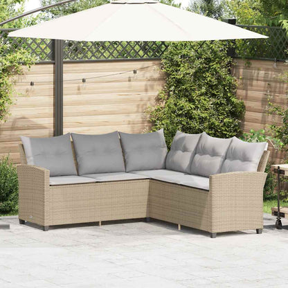 Divano a Forma di L con Cuscini in Polyrattan Beige