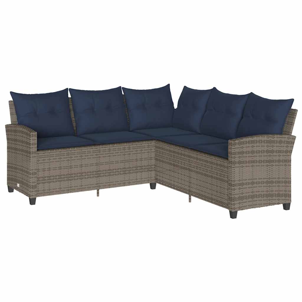 Divano a Forma di L con Cuscini in Polyrattan Grigio