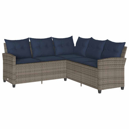 Divano a Forma di L con Cuscini in Polyrattan Grigio