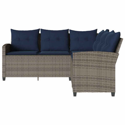 Divano a Forma di L con Cuscini in Polyrattan Grigio