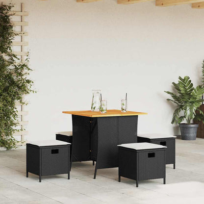Set da Pranzo da Giardino 5 pz Nero con Cuscini in Polyrattan