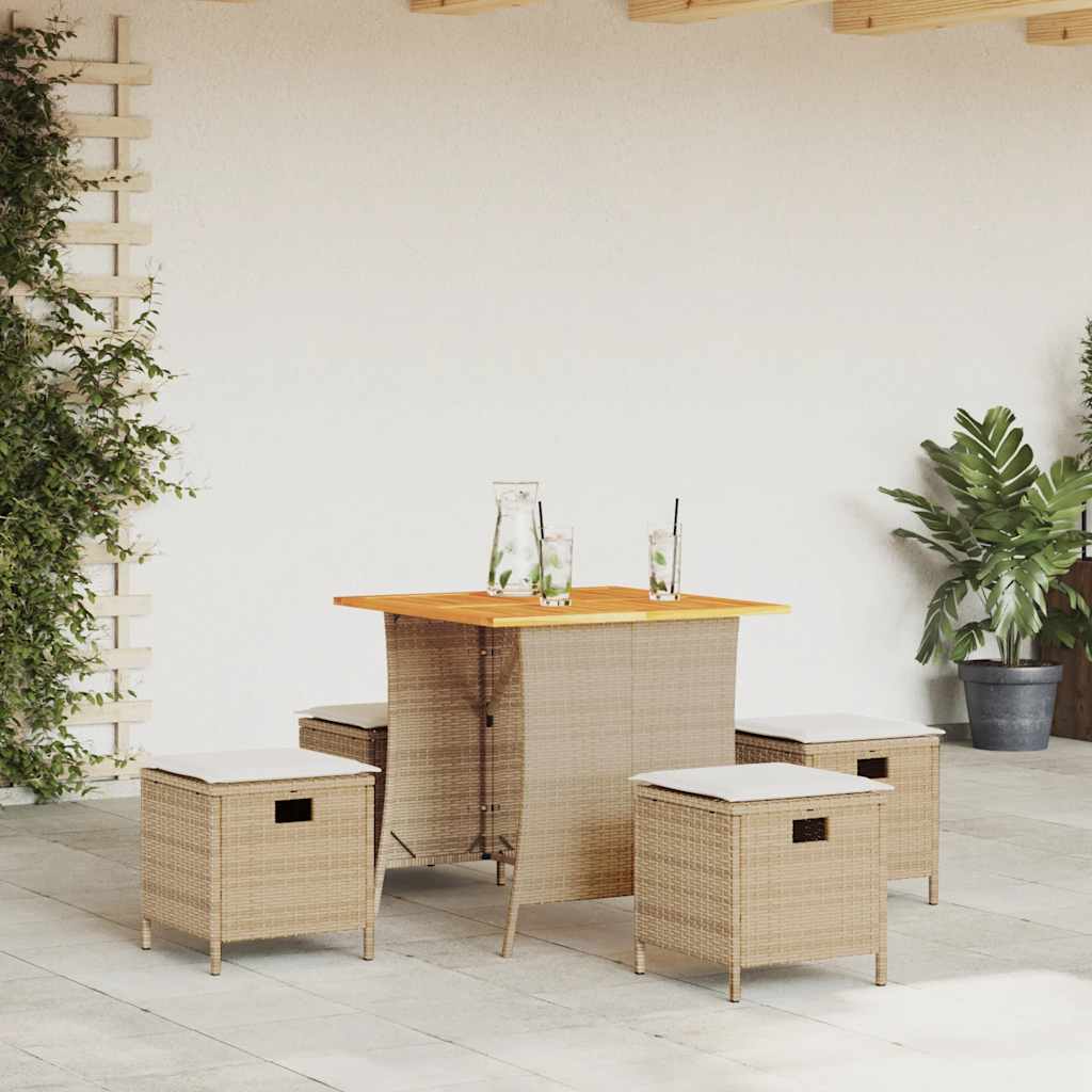 Set da Pranzo da Giardino 5 pz con Cuscini Beige in Polyrattan