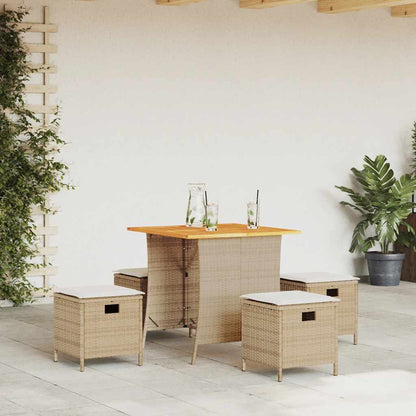 Set da Pranzo da Giardino 5 pz con Cuscini Beige in Polyrattan