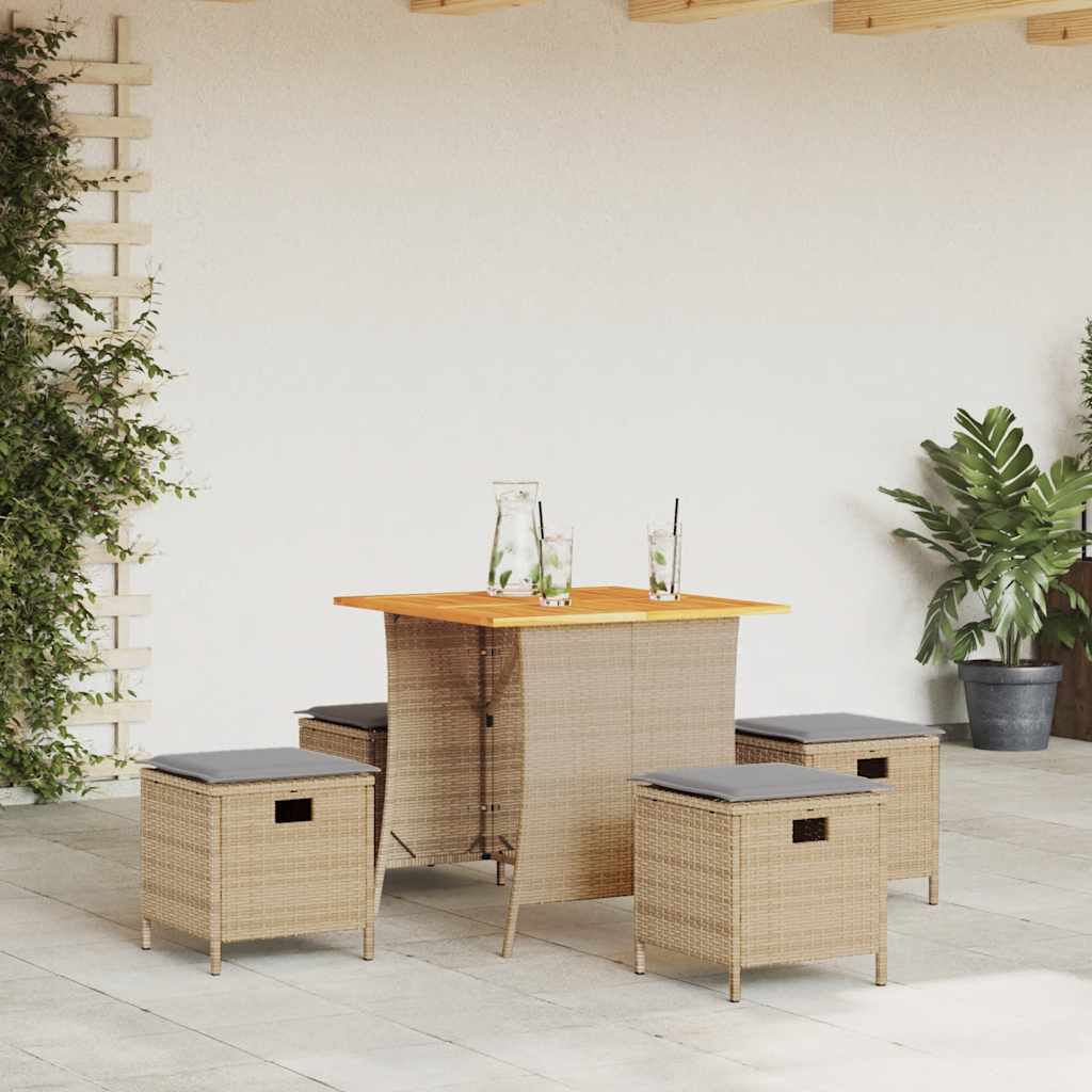 Set da Pranzo da Giardino 5 pz con Cuscini Beige in Polyrattan