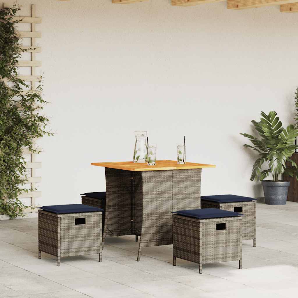 Set da Pranzo da Giardino 5 pz con Cuscini in Polyrattan Grigio