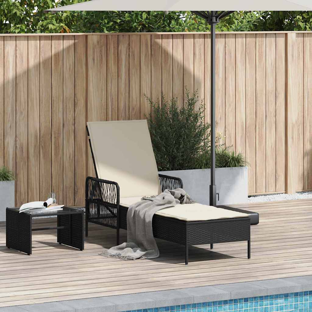 Lettino da sole Nero e Bianco Crema 55 x 200 x 92 cm polyrattan