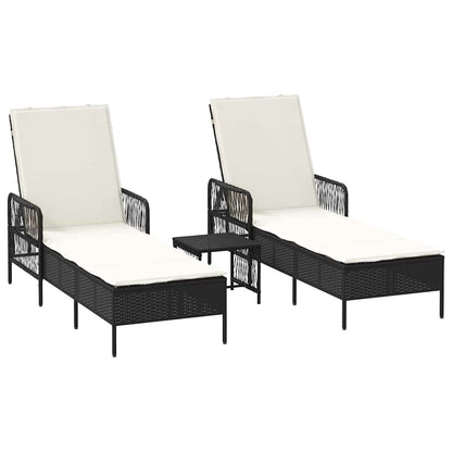 Lettino da sole 2-persona 3 pcs Nero e Bianco Crema polyrattan