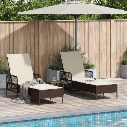 Lettino da sole 3 pcs Marrone e Bianco Crema polyrattan