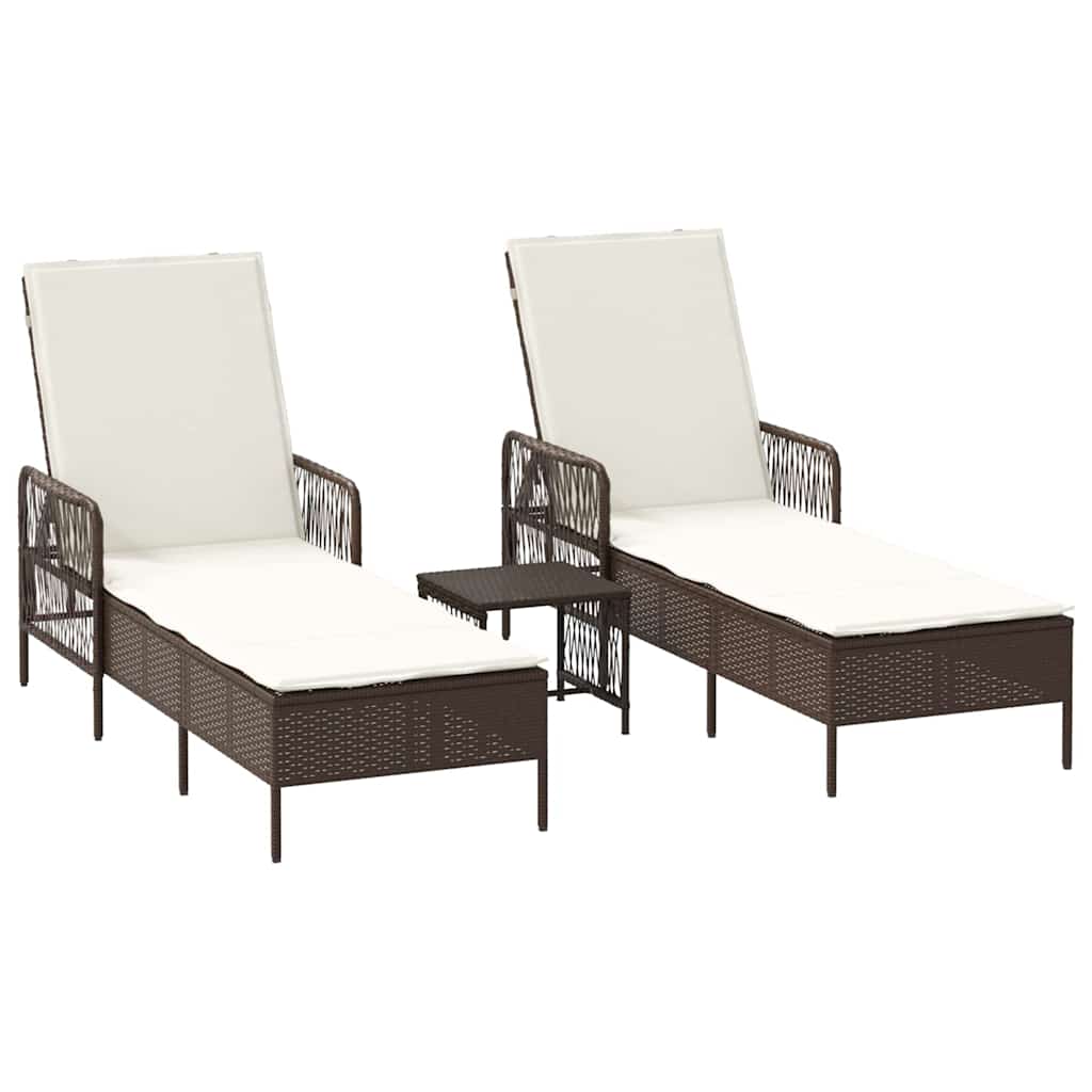 Lettino da sole 3 pcs Marrone e Bianco Crema polyrattan