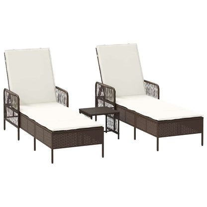 Lettino da sole 3 pcs Marrone e Bianco Crema polyrattan