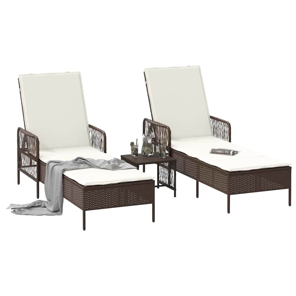 Lettino da sole 3 pcs Marrone e Bianco Crema polyrattan