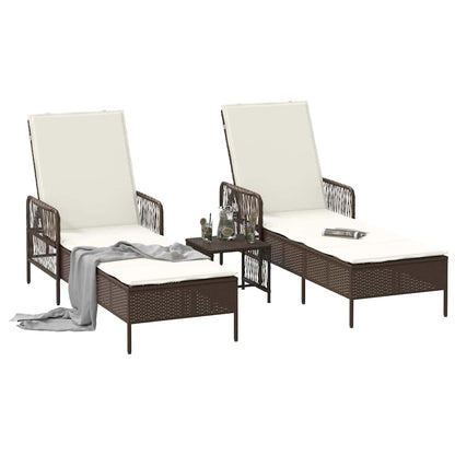 Lettino da sole 3 pcs Marrone e Bianco Crema polyrattan