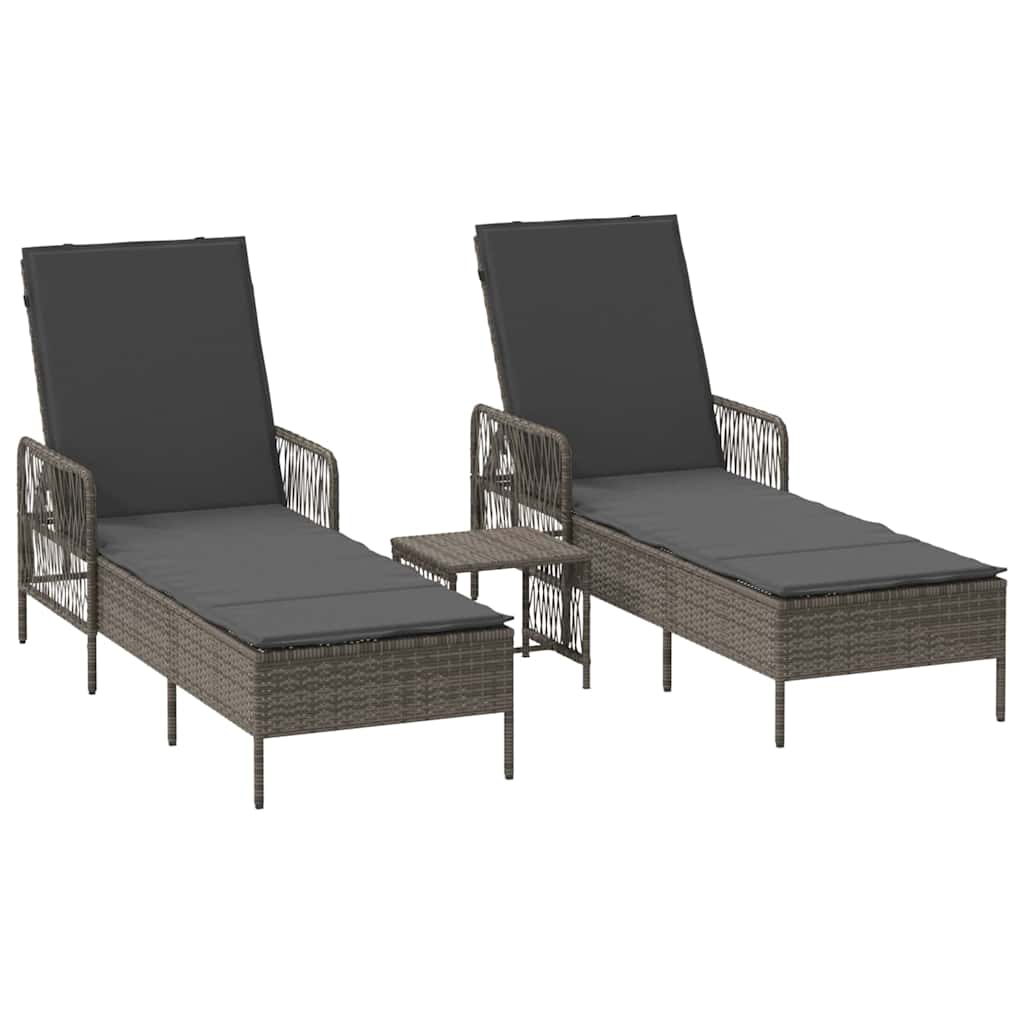 Lettino da sole 3 pcs Grigio e Grigio Scuro polyrattan