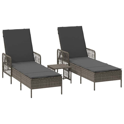 Lettino da sole 3 pcs Grigio e Grigio Scuro polyrattan