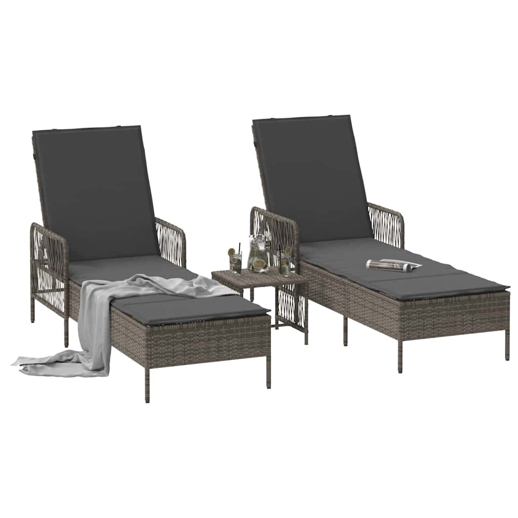 Lettino da sole 3 pcs Grigio e Grigio Scuro polyrattan
