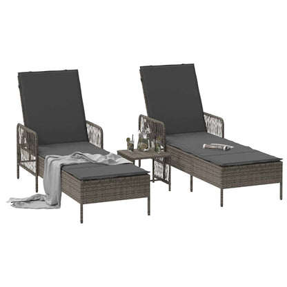 Lettino da sole 3 pcs Grigio e Grigio Scuro polyrattan
