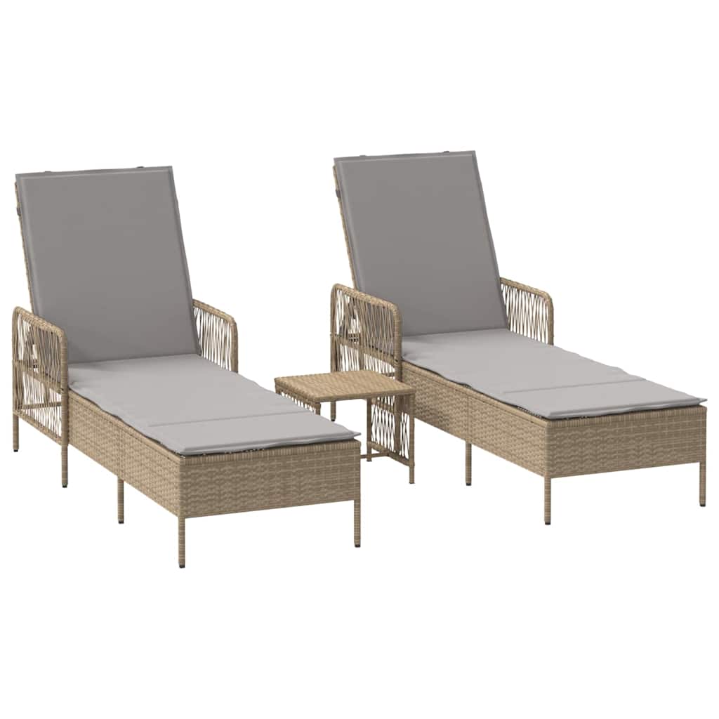 Lettino da sole 3 pcs Beige e Grigio Chiaro polyrattan