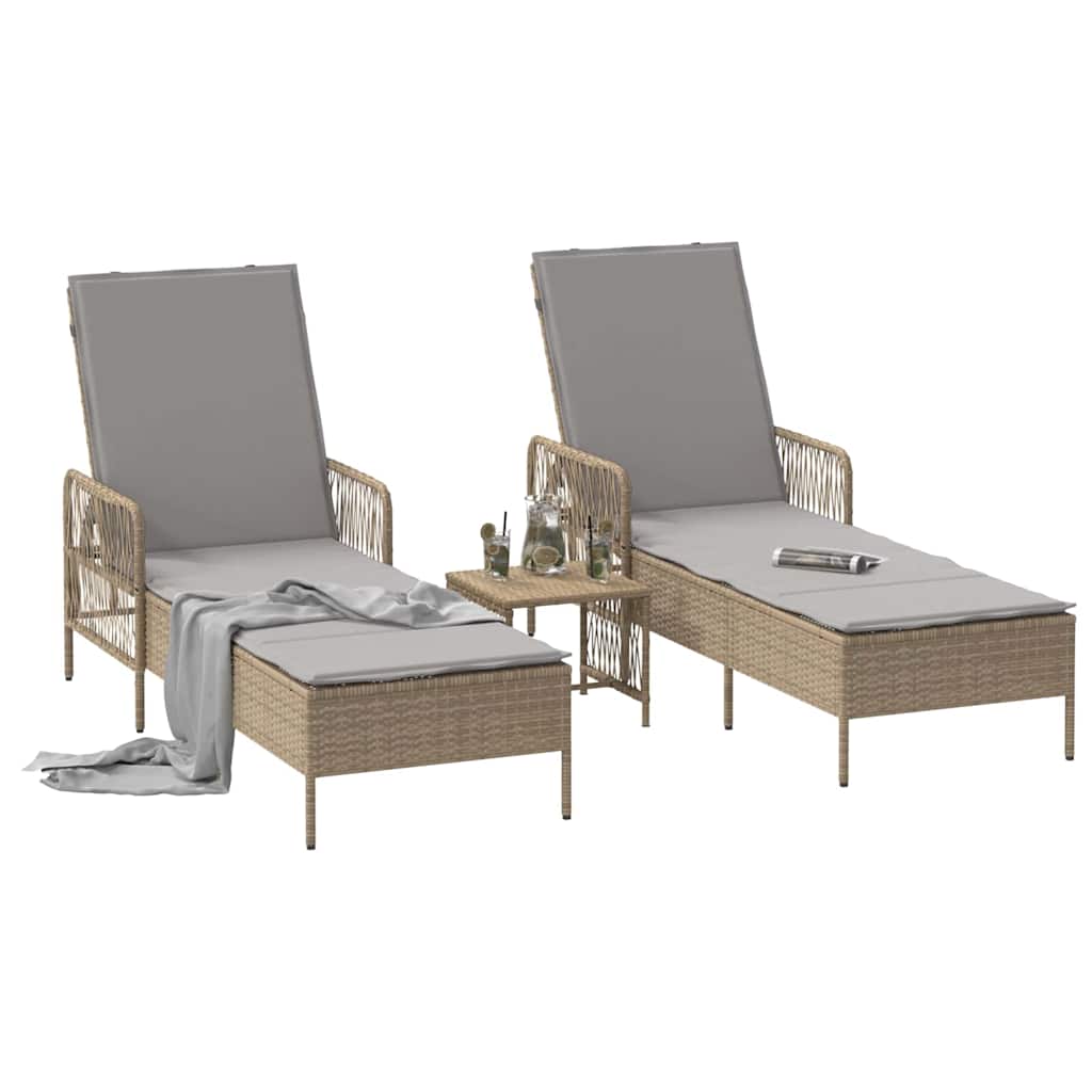Lettino da sole 3 pcs Beige e Grigio Chiaro polyrattan