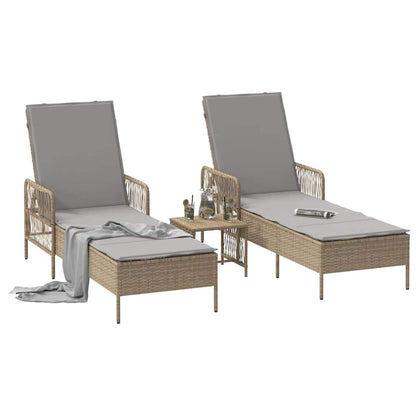 Lettino da sole 3 pcs Beige e Grigio Chiaro polyrattan