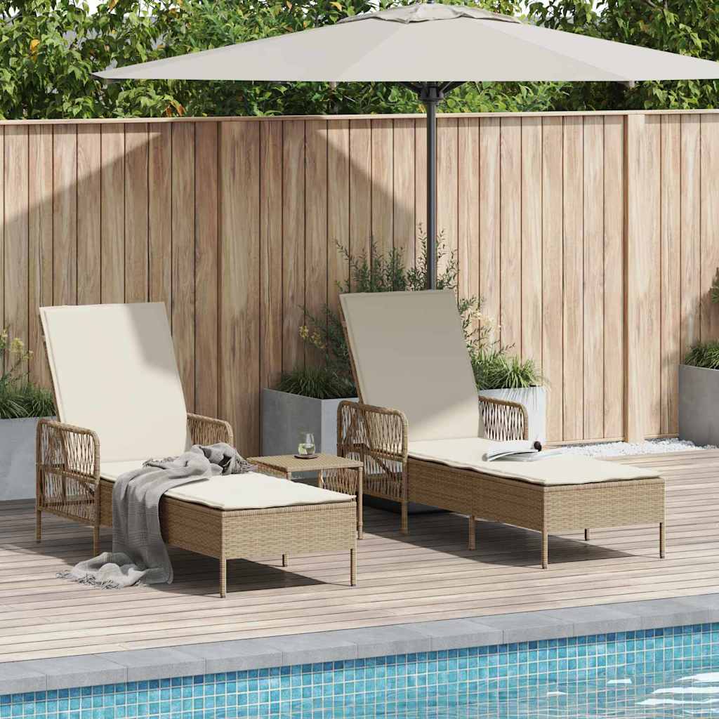 Lettino da sole 2-persona 3 pcs Beige e Bianco Crema polyrattan