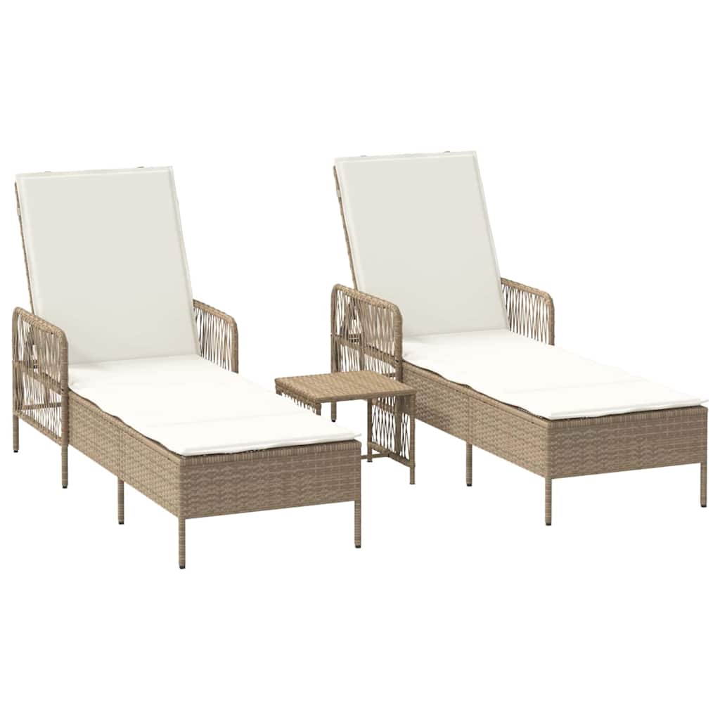 Lettino da sole 2-persona 3 pcs Beige e Bianco Crema polyrattan