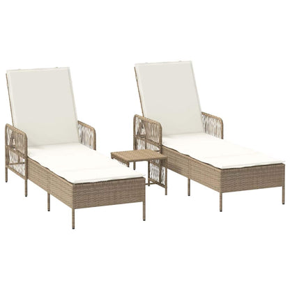 Lettino da sole 2-persona 3 pcs Beige e Bianco Crema polyrattan