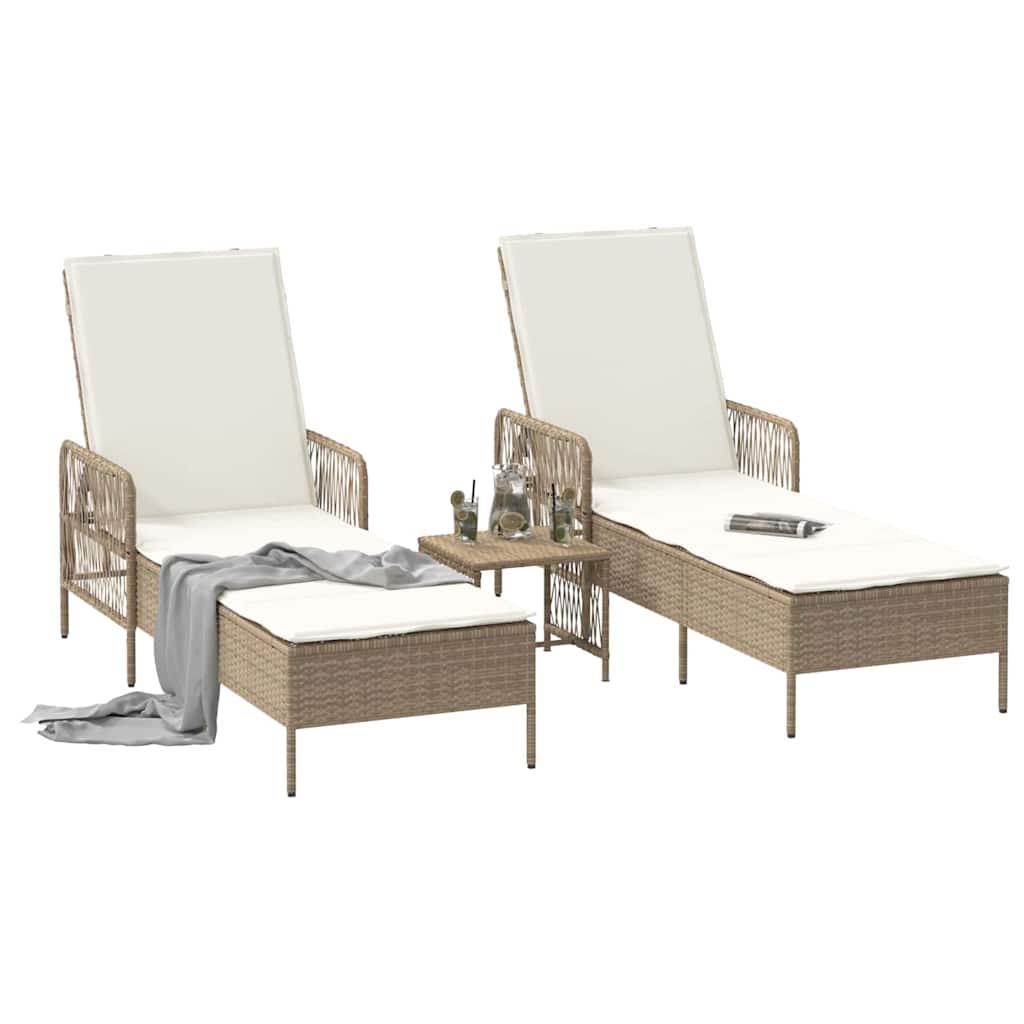 Lettino da sole 2-persona 3 pcs Beige e Bianco Crema polyrattan