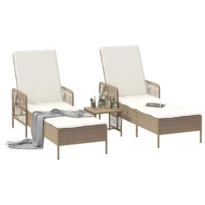 Lettino da sole 2-persona 3 pcs Beige e Bianco Crema polyrattan