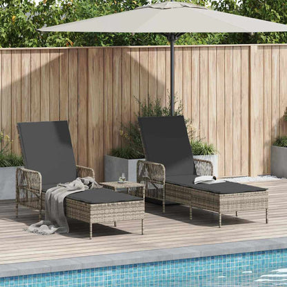 Lettino da sole 3 pcs Grigio chiaro e grigio scuro polyrattan